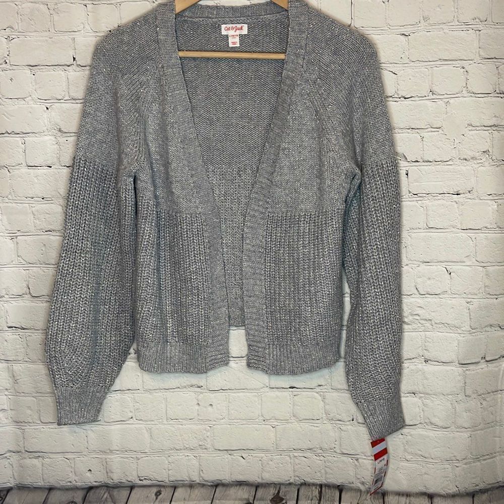 Cat & Jack Girls Short Open Silver Layering Cardigan size Large